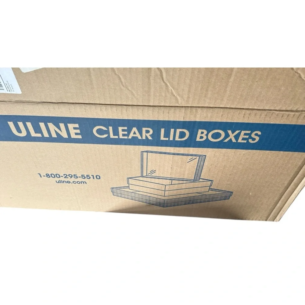 NWB 70 pcs Clear Lid Boxes 6x6x1 inch with White Base - Uline